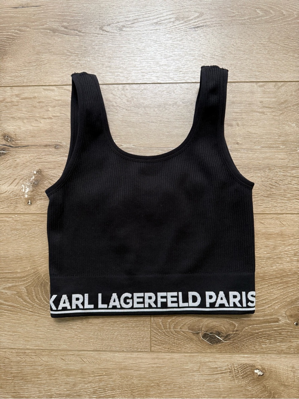 Karl Lagerfeld Black Ribbed Knit Crop Tank Top